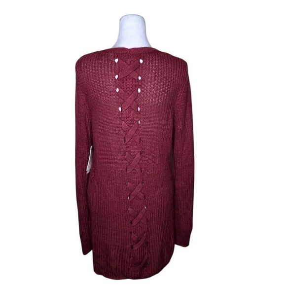 Pinque Long Sleeve Open Knit Cardigan Sweater Womens Size M Maroon Red - Picture 1 of 10